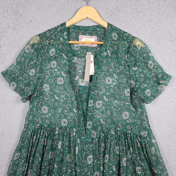 Anthropologie Maeve Mini Dress Small Tunic Sheer Dainty Cottagecore Floral Pleat - Picture 3 of 14